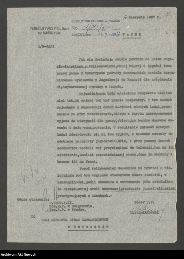 image.from.unit "Hiszpania: Stosunki polityczne z Jugosławią. Werbowanie obywateli jugosłowiań­skich, m. in. studentów jugosłowiańskich w Czechosłowacji do armii hisz­pańskiej (raport Poselstwa RP w Madrycie)"