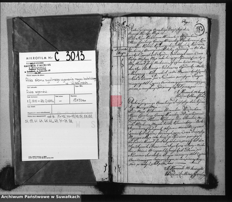 image.from.unit.number "Księga do zapisywania aktów cywilnych zejścia gminy wiżajńskiey, departamentu łomżyńskiego, powiatu kalwaryjskiego"