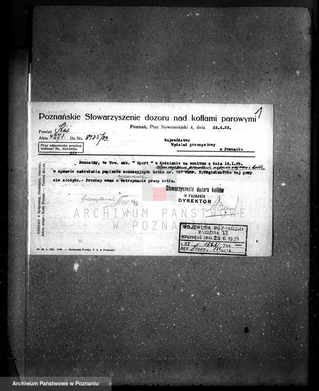 Obraz 5 z jednostki "Towarzystwo Akcyjne "Sport" w Kościanie Fabryka przyborów sportowych w Kościanie nr woj. kotła 1923"