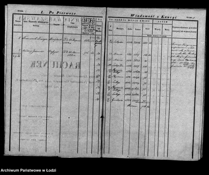 Obraz 7 z jednostki "Rachunek kasy ekonomicznej m. Łodzi na rok 1851"