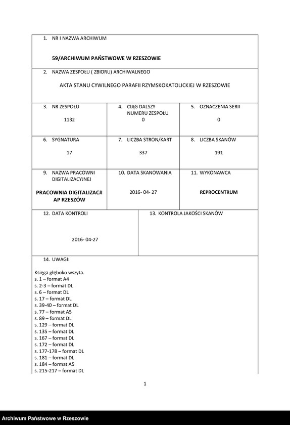 image.from.unit.number "Księga małżeństw Parafia Rzymskokatolicka Rzeszów oraz Pobitno, Staroniwa, Wilkowyja, Załęże, Zwięczyca"