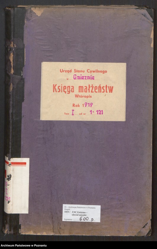 Obraz 2 z jednostki "Księga małżeństw tom I [Rejestr poboczny małżeństw]"