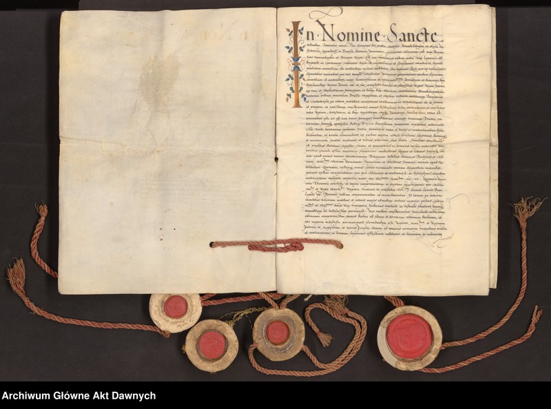 Obraz z jednostki "Jerzy, margrabia brandenburski i Henryk książę legnicki i brzeski ogłaszają warunki traktatu pokojowego kończącego konflikt pomiędzy Zygmuntem, królem polskim, a"