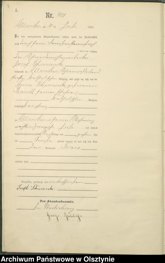 image.from.unit.number "Geburts-Haupt-Register Tom II, Nr 399 - 722"