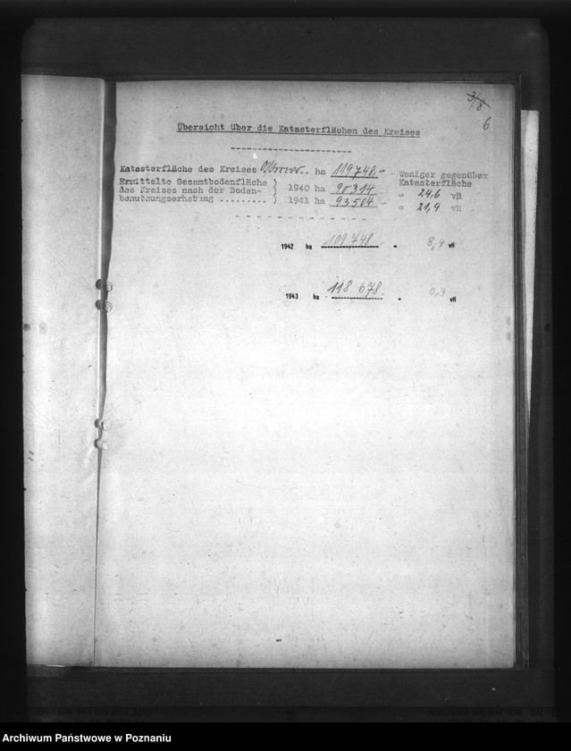 Obraz 10 z jednostki "Gegenüberstellung der ermittelten Wirtschaftsfläche zur Katasterfläche mit Regierungs- und Gauergebnis"