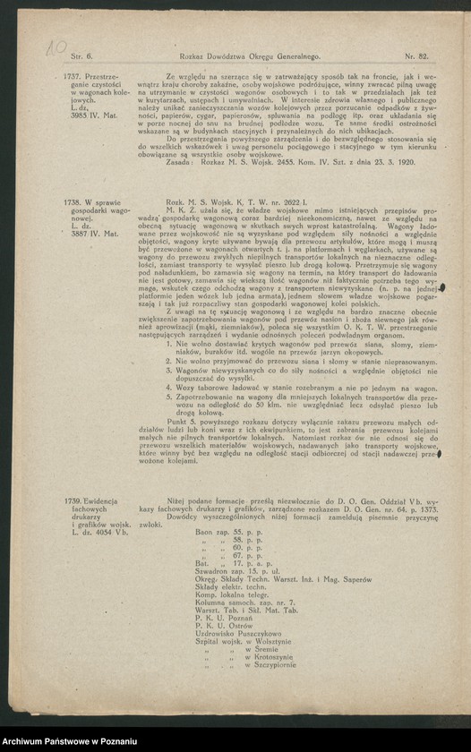 Obraz 12 z jednostki "/Rozkazy Dowództwa Okręgu Generalnego w Poznaniu/, nr 81-115."