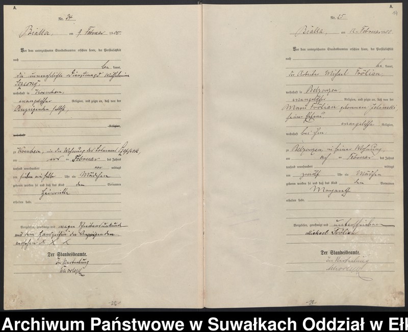 image.from.unit.number "Geburts-Haupt-Register des Königlichen Preussischen Standes-Amtes Belzonzen Kreis Johannisburg"