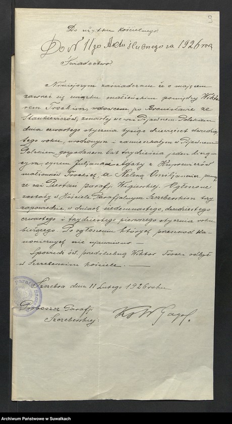 image.from.unit.number "Aneksa do Aktów Ślubnych parafji Wigierskiej za 1926 rok"