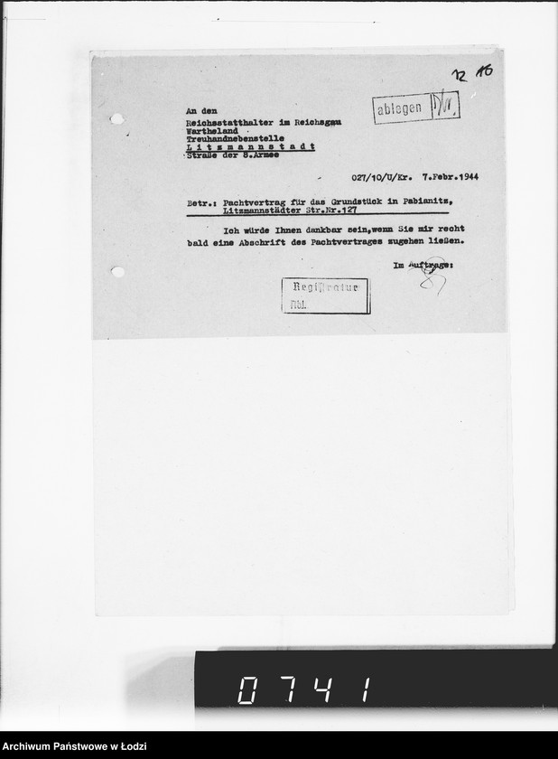 Obraz 17 z jednostki "Hauptreühandstelle Ost.[Korespondencja w sprawach majątkowych, podatkowych i należności finansowch]"