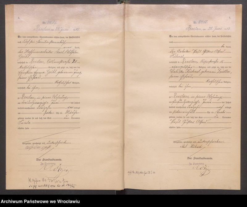 image.from.unit.number "Geburts Neben Register Standesamt Breslau III 1913 Band 7"