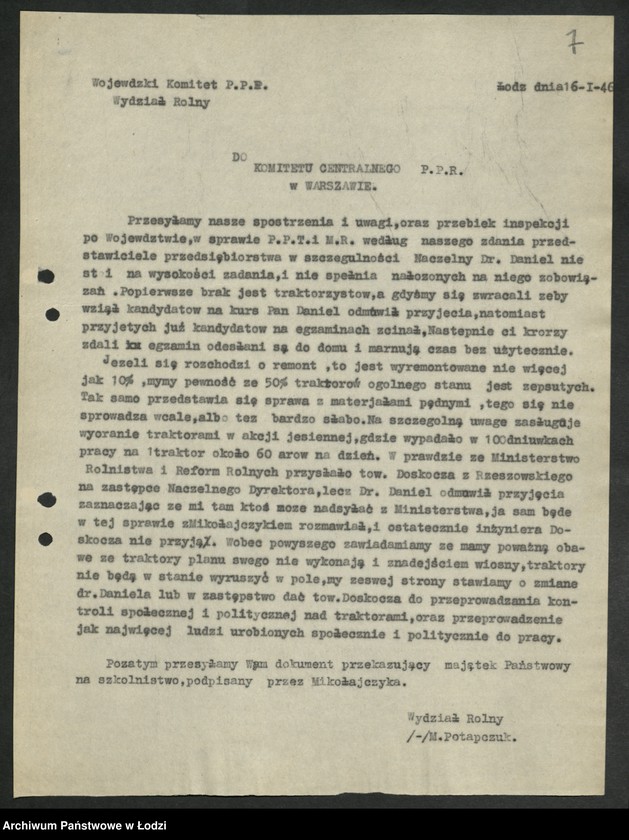 Obraz 8 z jednostki "Korespondencja [Wydziału z Wydziałem Rolnym] Komitetu Centralnego"