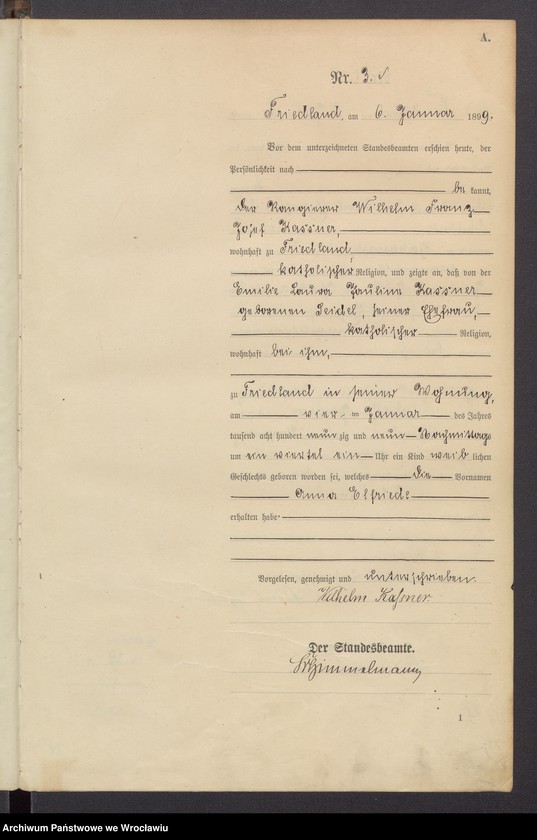 image.from.unit.number "Księga urodzeń USC Mieroszów (Friedland) 1899"