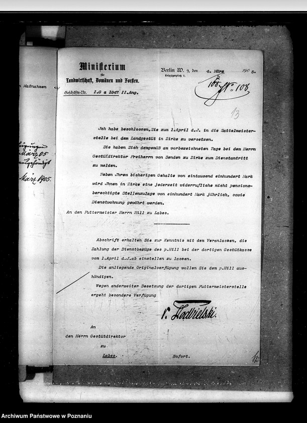 Obraz 17 z jednostki "Akta betr. fuer Anstellung und Versetzungen der Gestuet - Beamten."