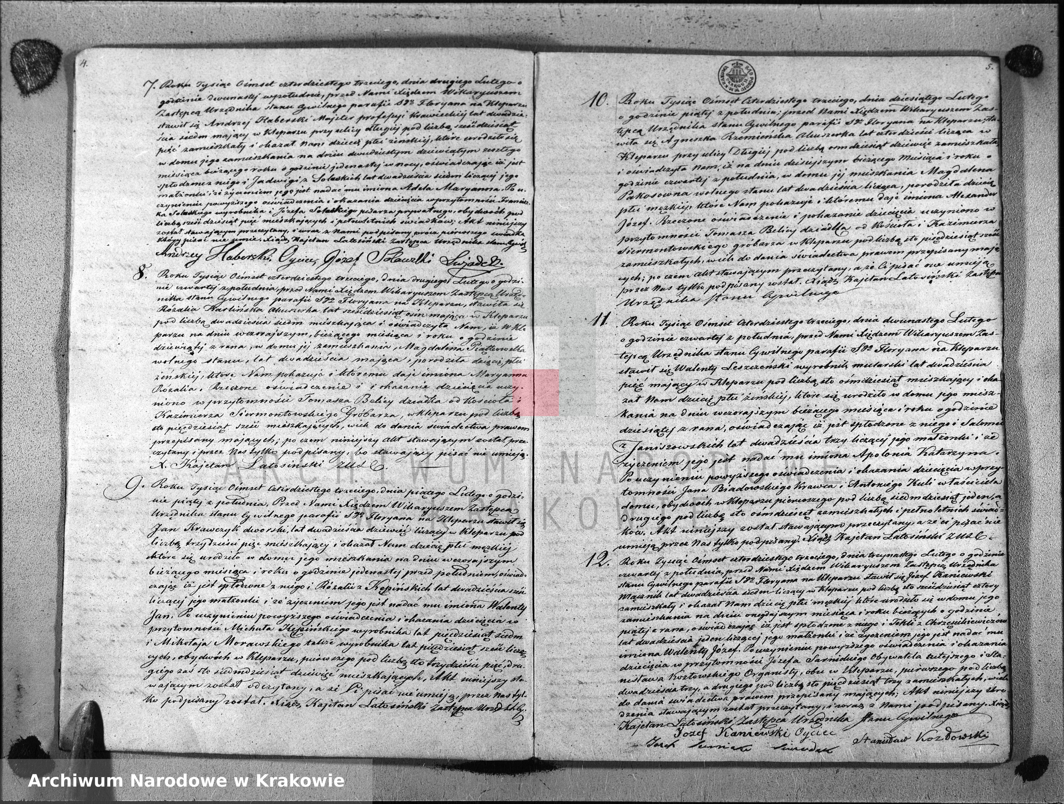 Skan z jednostki: Księga Aktów Urodzenia i Uznania Parafii Sgo Floryana na Rok 1843
