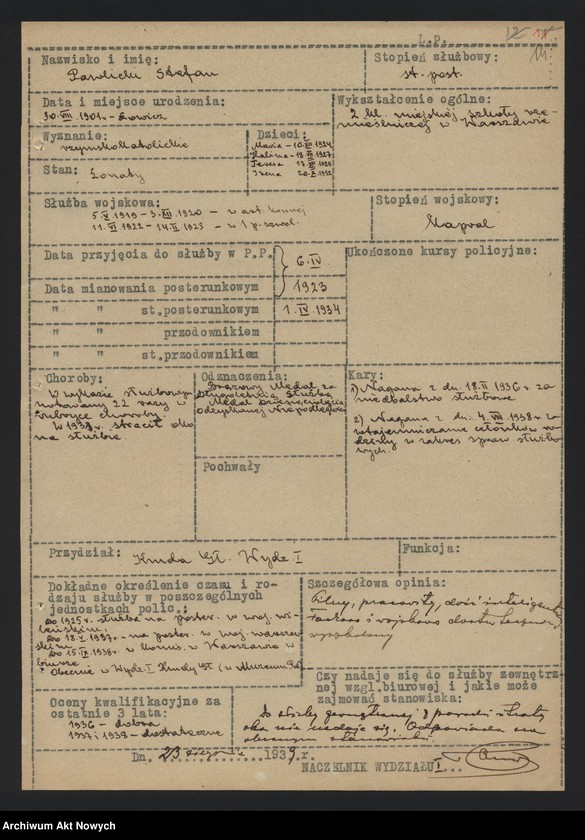 image.from.unit.number "Ewidencja szeregowych Policji Państwowej, zatrudnionych w pracy biurowej w Wydziale I Komendy Głównej Policji Państwowej. Wykazy."