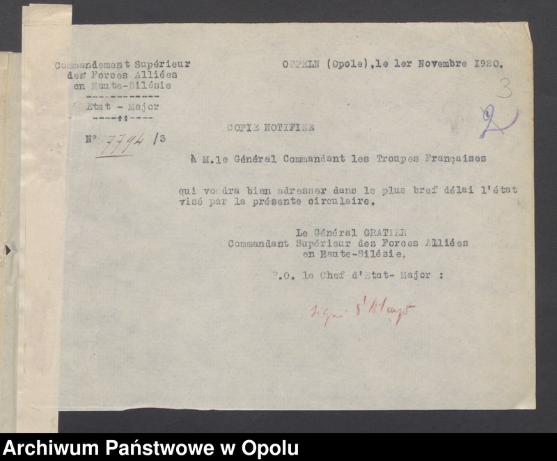 Obraz 5 z jednostki "Sorties /Korespondencja własna wychodząca, pisma, zarządzenia, potwierdzenia telefoniczne, instrukcje, sprawozdania/ 1.11.1920-31.01.1921"