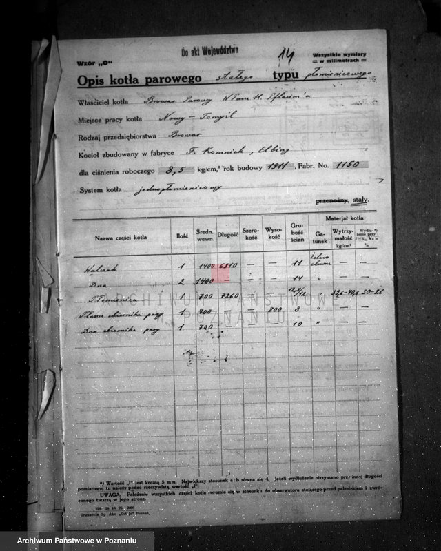 Obraz 18 z jednostki "Browar parowy H. Pflauma w Nowym Tomyślu nr woj. kotła 6513"