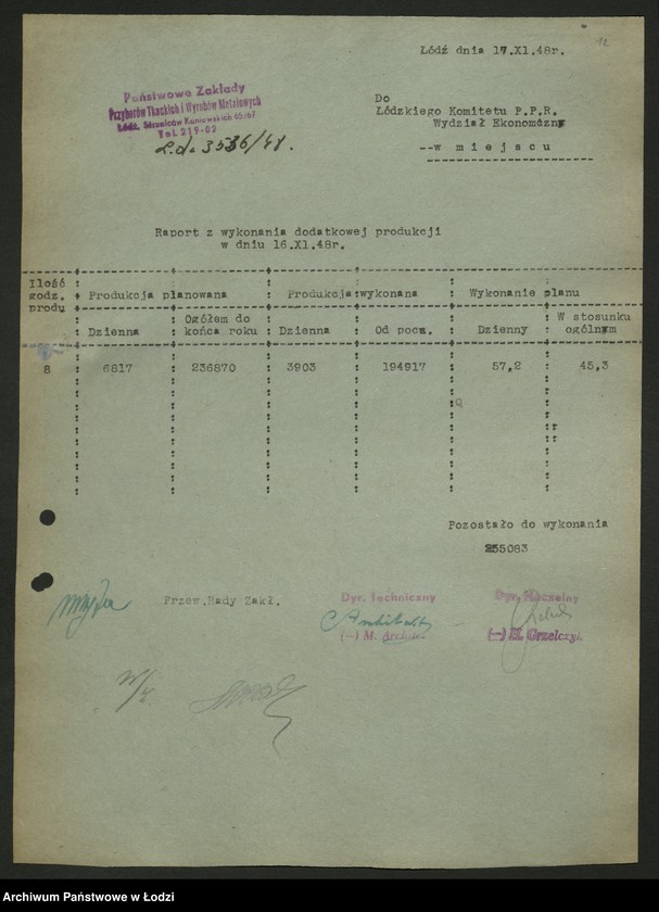 Obraz 13 z jednostki "Placówki produkcyjne i usługowe przemysłu metalowego; protokoły, sprawozdania, raporty z wykonania produkcji"