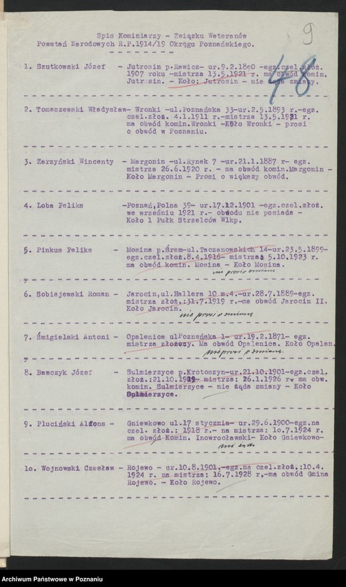 Obraz 12 z jednostki "Korespondencja [spis bezrobotnych członków Związku Powstańców Wielkopolskich."