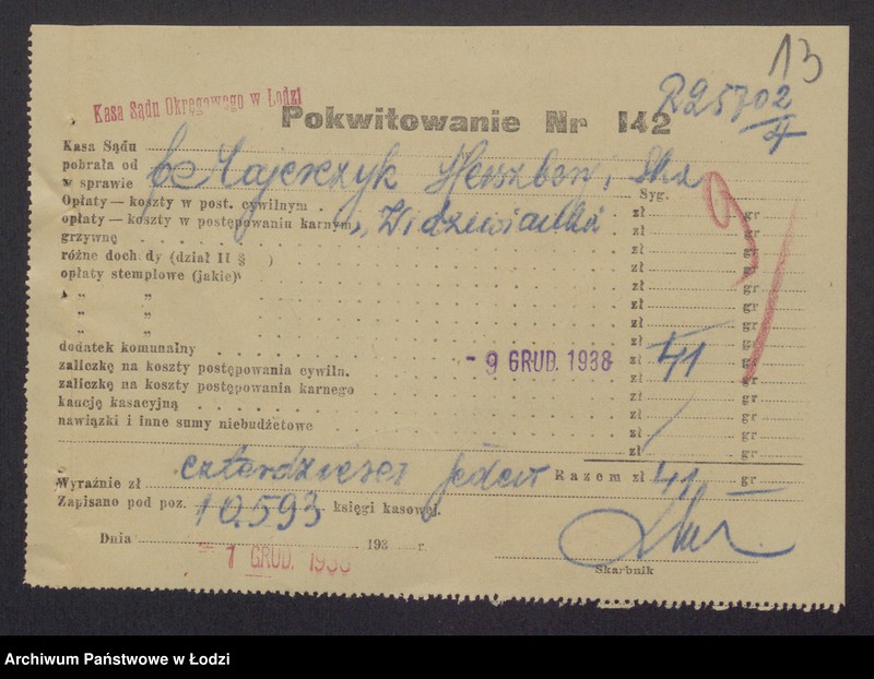 Obraz 15 z jednostki "Widzewianka- Judka Majerczyk, Aron Herszberg, Hijel Majer Przedecki- sprzedaż wyrobów i innych towarów Widzewskiej Manufaktury Sp. Akc."