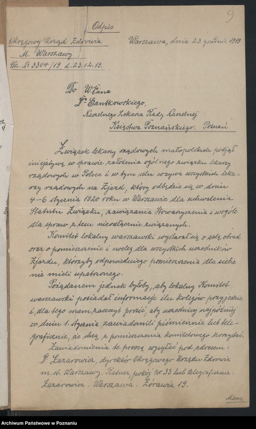 Obraz 11 z jednostki "Akta tyczące korespondencyi w sprawach zdrowia z Komisariatem Naczelnej Rady Ludowej"
