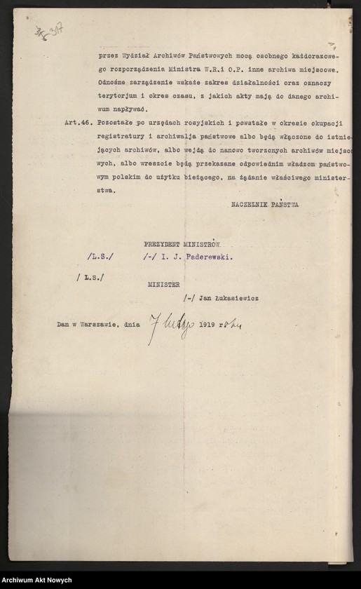 Obraz 2 z kolekcji "Dekret o organizacji archiwów państwowych i opiece nad archiwaliami."