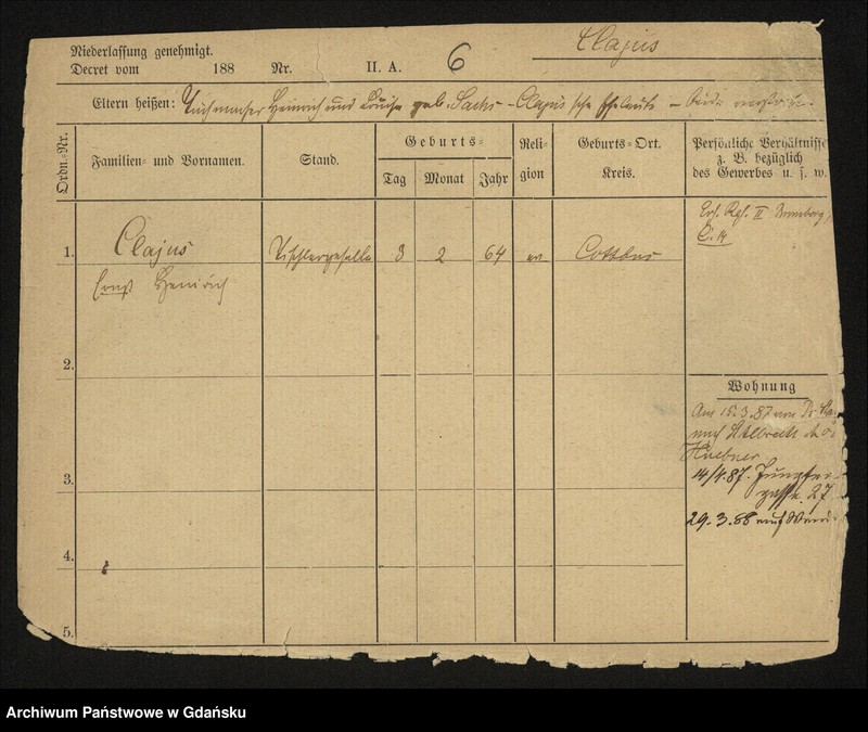 image.from.unit.number "Karty meldunkowe: Claer - Cohen"