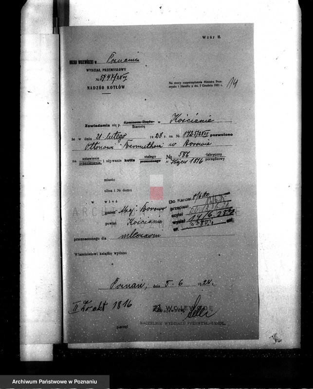 Obraz 18 z jednostki "Mleczarnia parowa w Jerce pow. kościański własność Otton Bermuth z Borowa nr woj. kotła 1816"