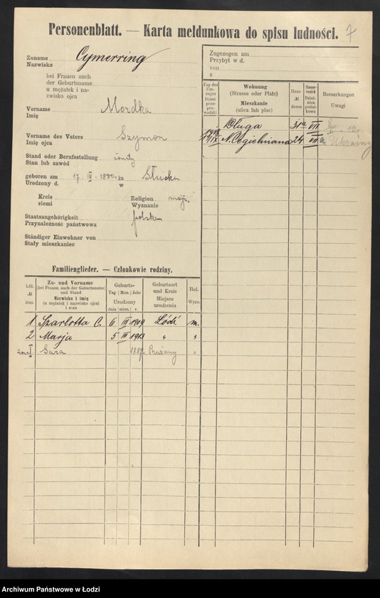 Obraz 9 z jednostki "[Spis ludności Łodzi] Cymera - Cynkier"