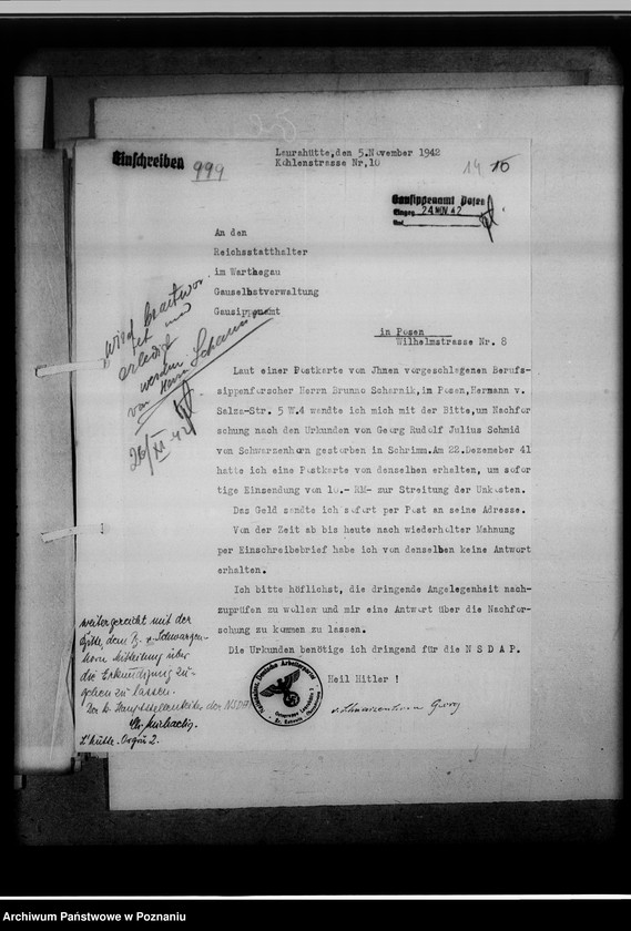 image.from.unit.number "Berufssippenforscher Scharnik [Korespondencja w sprawie honorariów i zażaleń na Scharnika zatrudnionego w Poznaniu]"