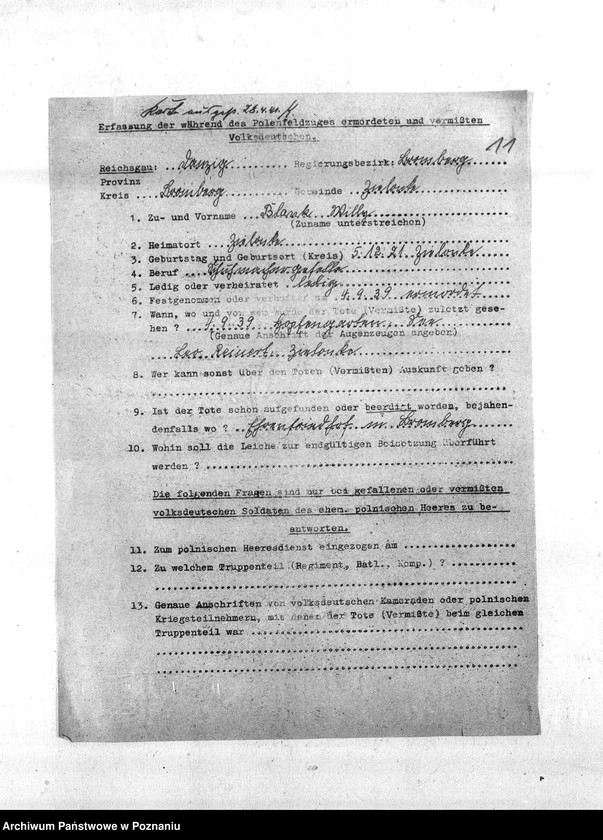 Obraz 15 z jednostki "Zgłoszenia zmarłych i zaginionych miejscowych Niemców w 1939 roku - powiat bydgoski"