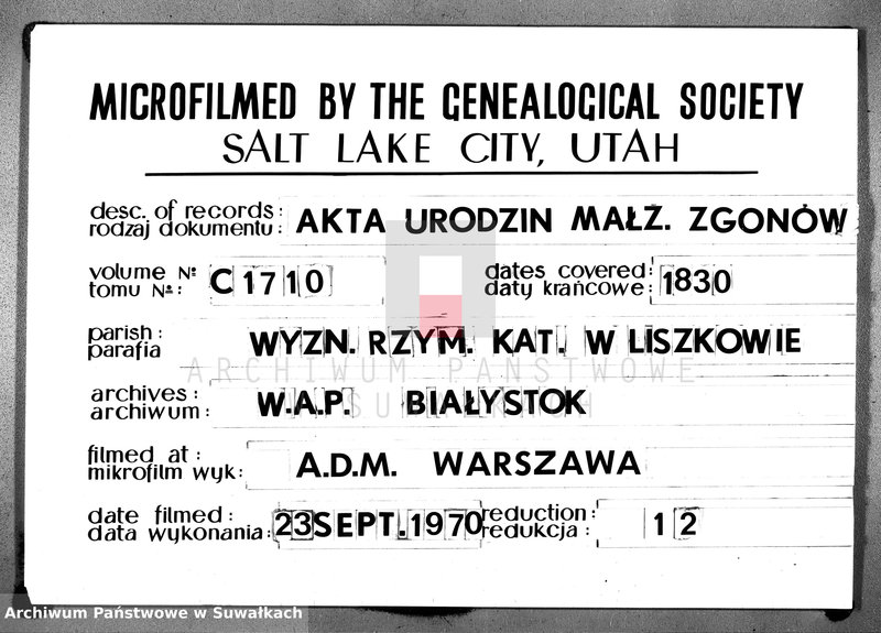image.from.unit.number "Księga Duplikat Parafij Liszkowskiey z R-u 1830"