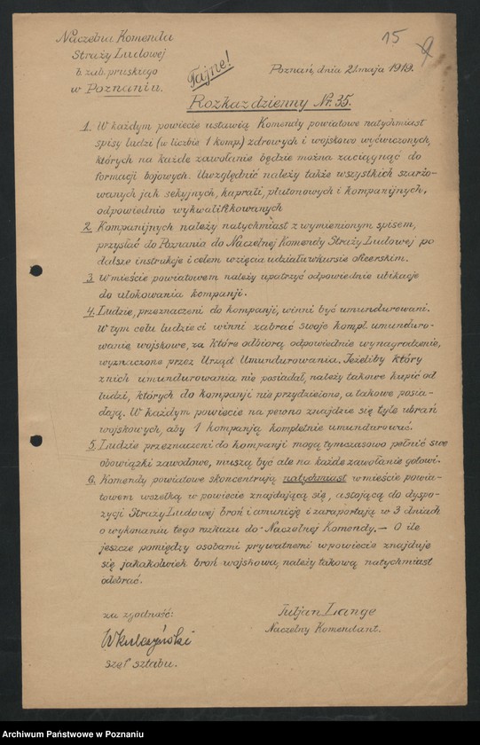 Obraz 17 z jednostki "/Rozkazy dzienne Straży Ludowej byłego Zaboru Pruskiego, przemianowanej następnie na wojsko "Obrony Kraju"/."