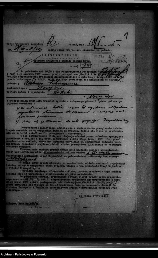 Obraz 5 z jednostki "Zatwierdzenie zakładu przemysłowego /tartaku/ Aleksego Fuhrmanna w Nowejwsi powiat wolsztyński"