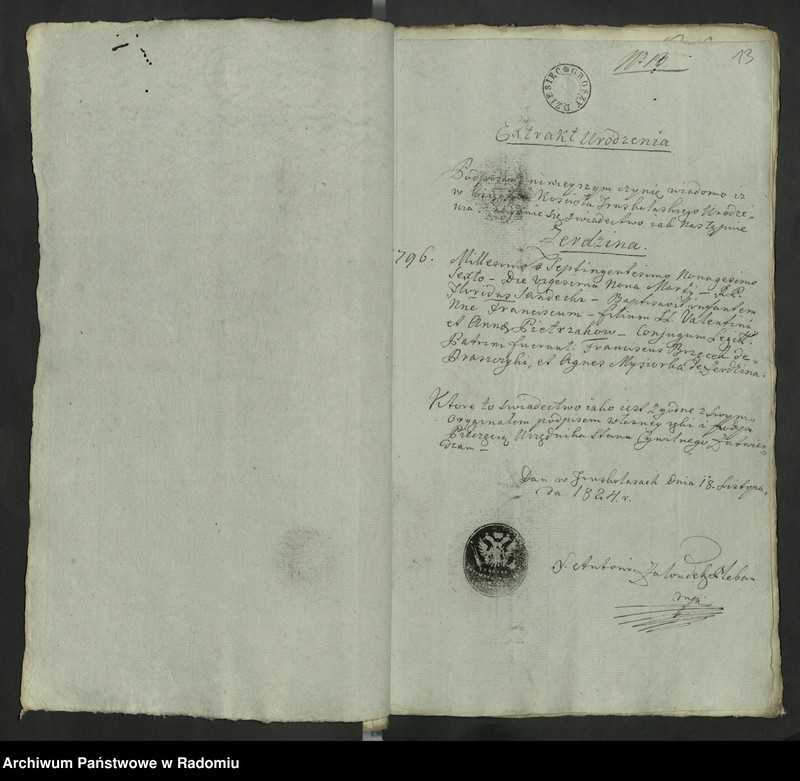 Obraz 15 z jednostki "Allegata z Roku 1825 z Parafii Kozienickiej do Akt Stanu Cywilnego Urodzenia, Zejścia i Zaślubienia"