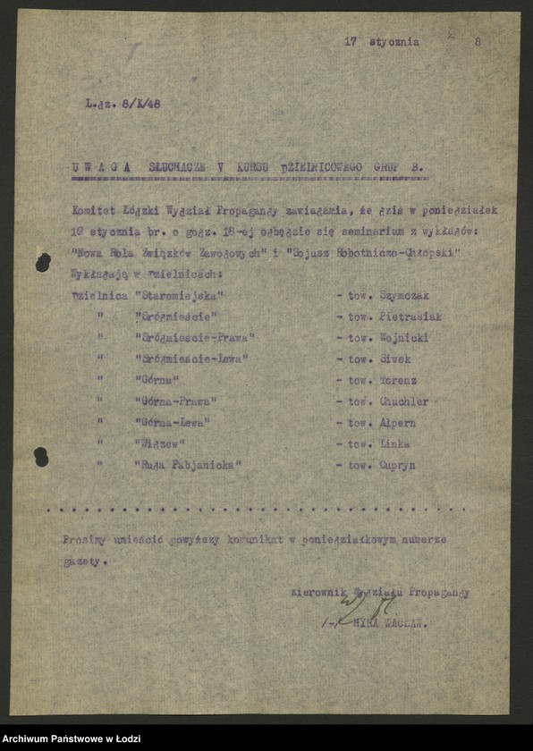 Obraz 8 z jednostki "Komunikaty w sprawie szkolenia międzypartyjnego"