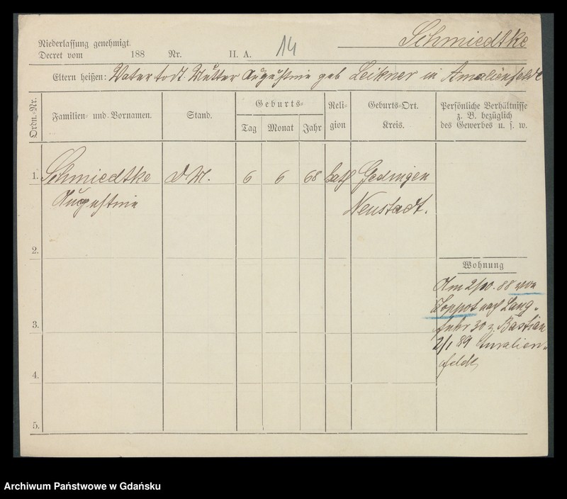 image.from.unit.number "Karty meldunkowe: Schmidtke - Schmirgalski"