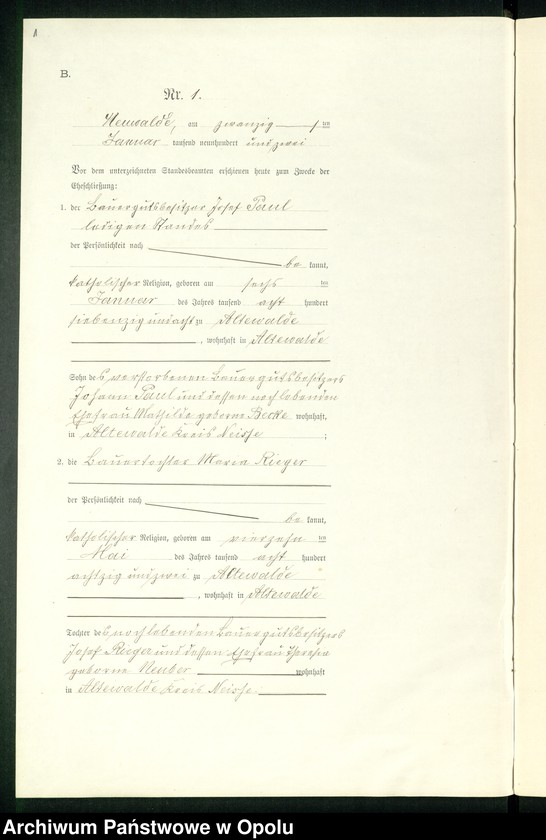 Obraz 5 z jednostki "Heiraths-Neben-Register des Standesamts Altewalde pro 1902"