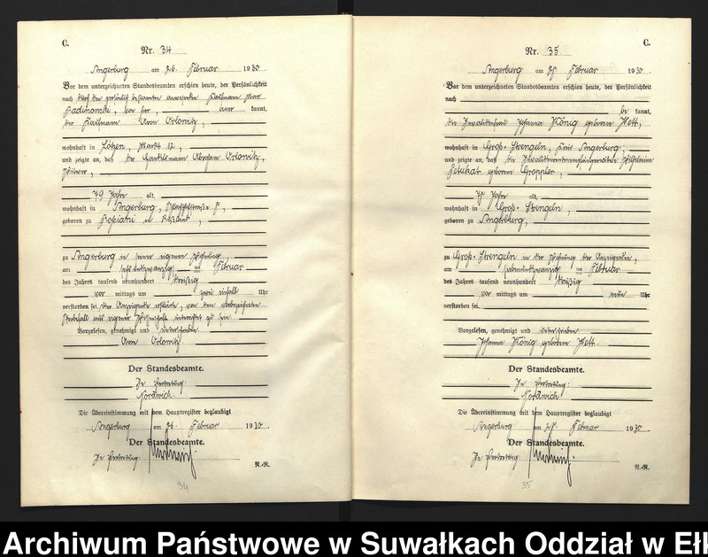 image.from.unit.number "C2. Sterbe - Register (Neben - Register) Standesamt Angerburg Ostpr. einschl. der Standesamtsbezirk Gross Strengeln, Kehlen und Prinowen"