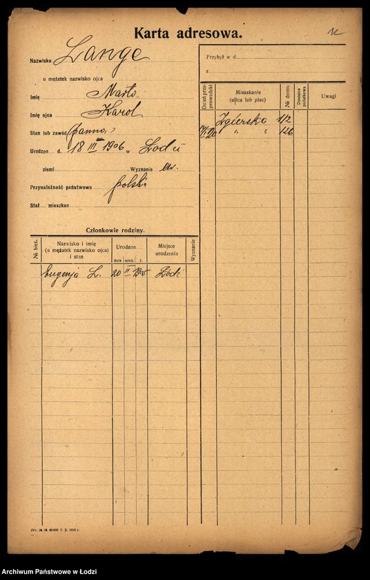 Obraz 14 z jednostki "[Spis ludności Łodzi] Lange - Langner"