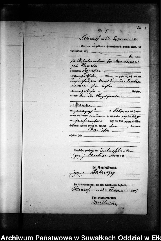 image.from.unit.number "Geburts-Neben-Register des Preussischen Standes-Amtes Gr. Strengeln Kreis Angerburg"