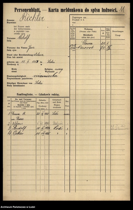 Obraz 13 z jednostki "[Spis ludności Łodzi] Richter"