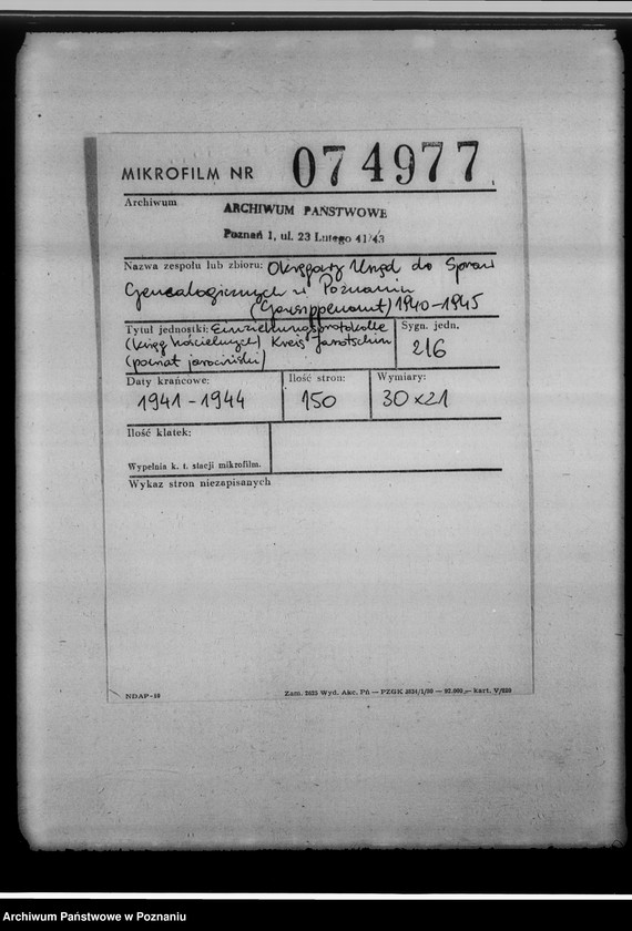 Obraz 2 z jednostki "Einziehungsprotokolle [ksiąg kościelnych] Kreis Jarotschin [powiat jarociński]"