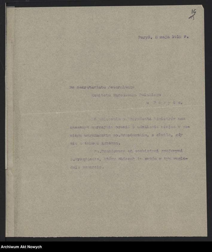image.from.unit.number "Korespondencja w sprawie biletów na podróże za granicę, uzyskiwania miejsc w kurierze Paryż - Warszawa, paszportów i wiz"