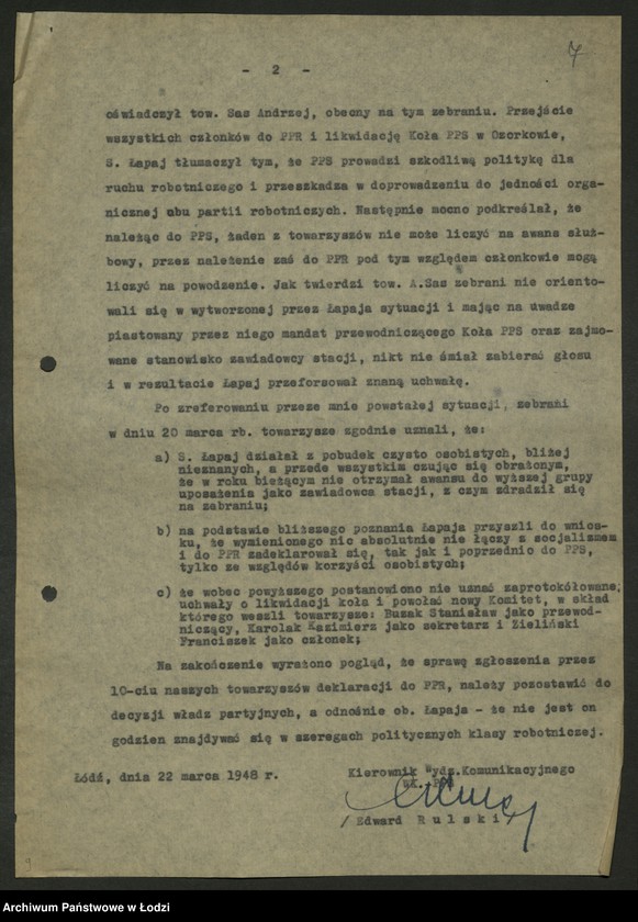 Obraz 8 z jednostki "Koło kolejowe PPS Ozorków- protokoły zebrań, protokoły [z narad] międzypartyjnych. [Sprawozdania]"