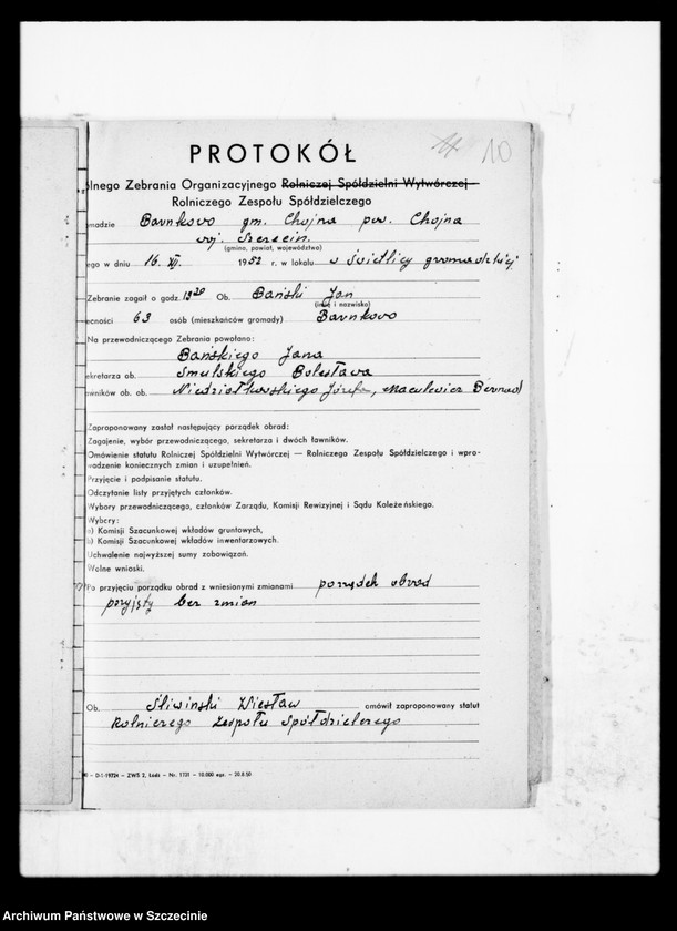 image.from.unit.number "Rolniczy Zespół Spółdzielczy im. T. Kościuszki z siedzibą w Barnkowie powiat Chojna - organizacja"