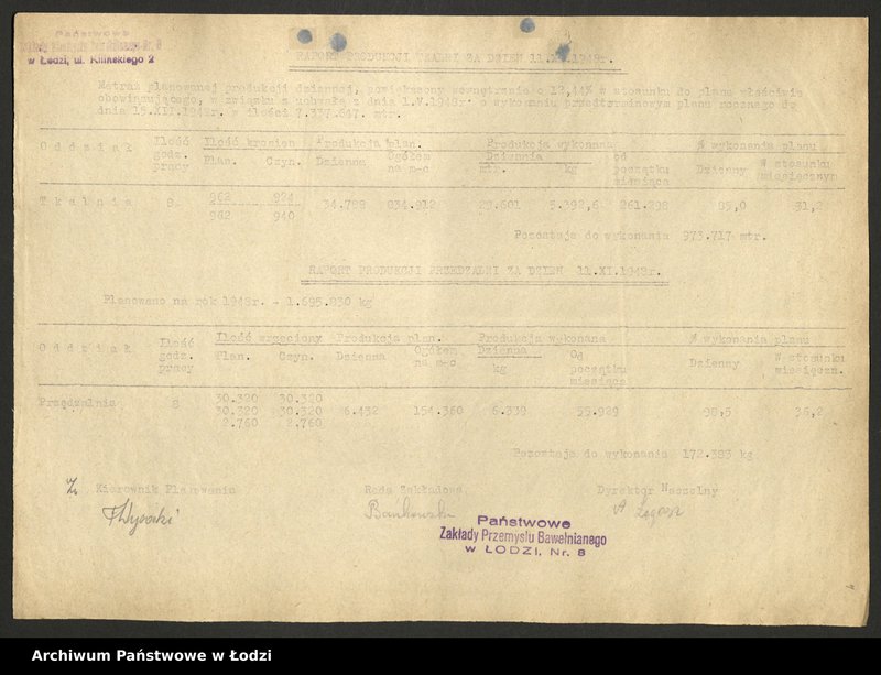 Obraz 5 z jednostki "Państwowe Zakłady Przemysłu Bawełnianego nr 8; raporty o wykonaniu planu, karta ewidencyjna zakładu"