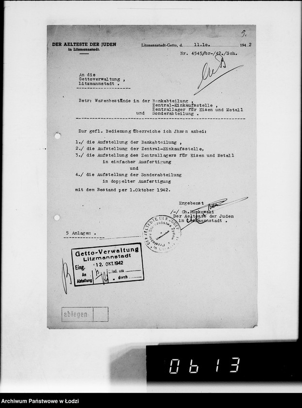 Obraz 10 z jednostki "Monatliche Warenbestandsmeldungen der Bankabteilung des Judenältesten"