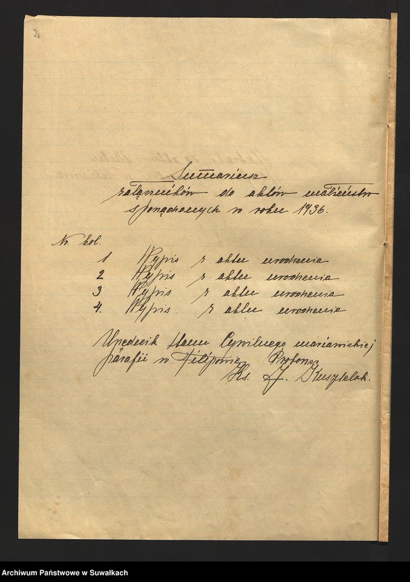 image.from.unit.number "Metryki do aktów ślubu parafii mariawickiej w Filipowie za rok 1936."