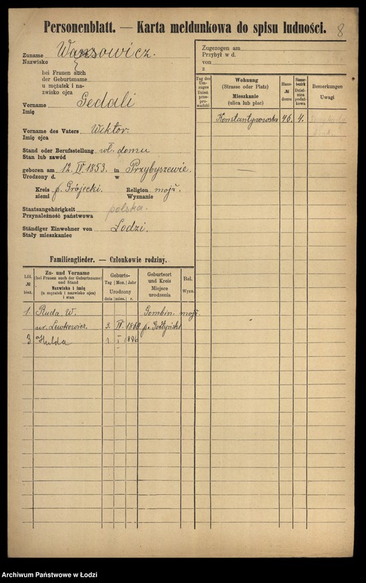 Obraz 10 z jednostki "[Spis ludności Łodzi] Wąsiakowska - Wedeman"